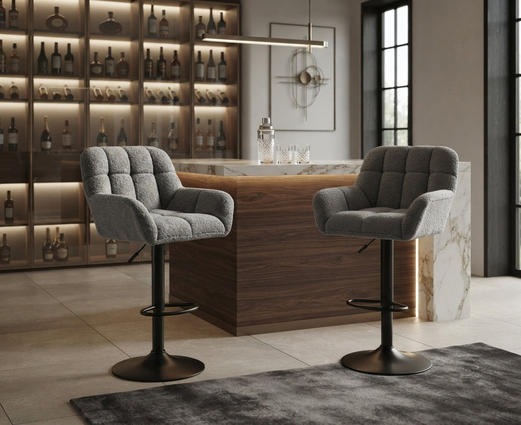 Tabouret de Bar Tissu Gris avec Accoudoirs – Calenzo
