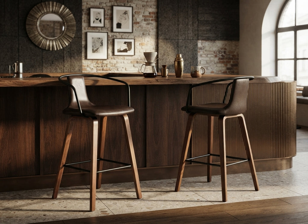 Tabouret de Bar en Bois et Simili Cuir Marron – Porto