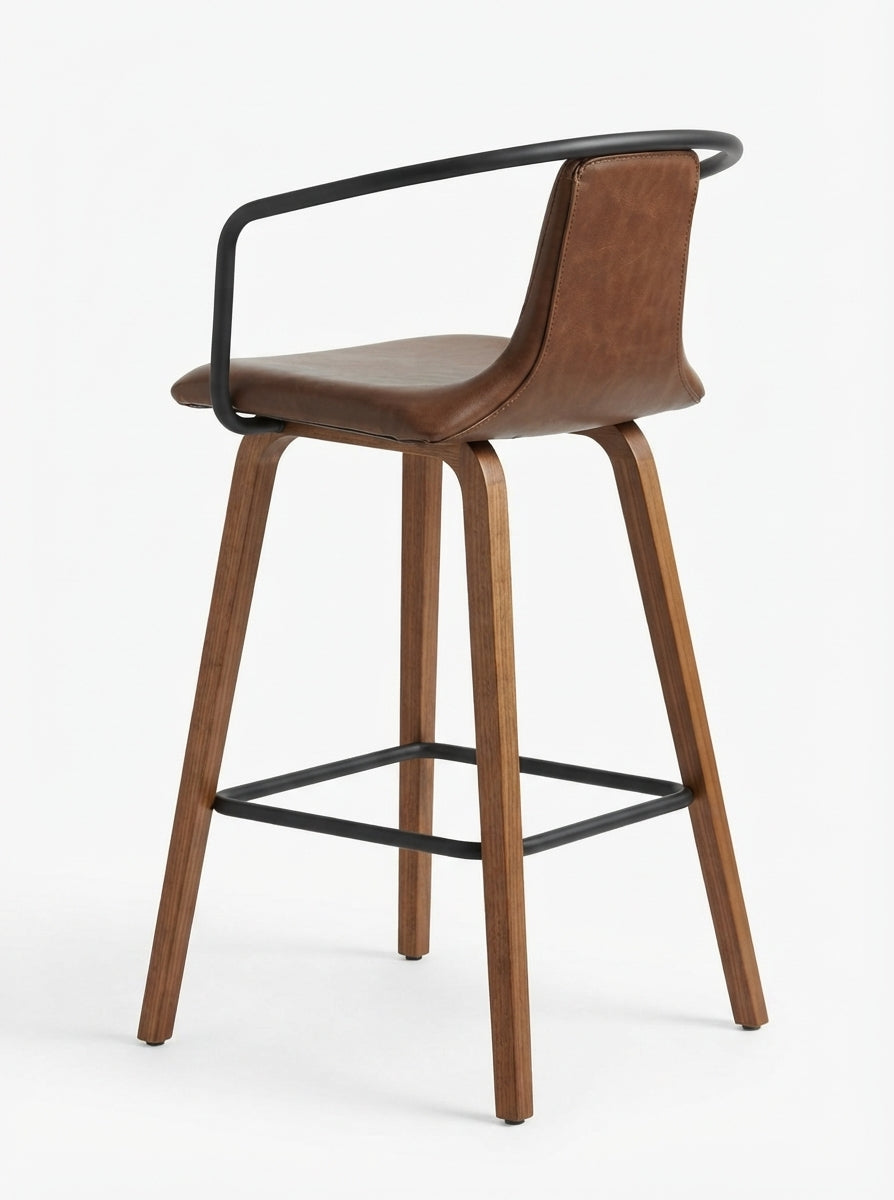 Tabouret de Bar en Bois et Simili Cuir Marron – Porto