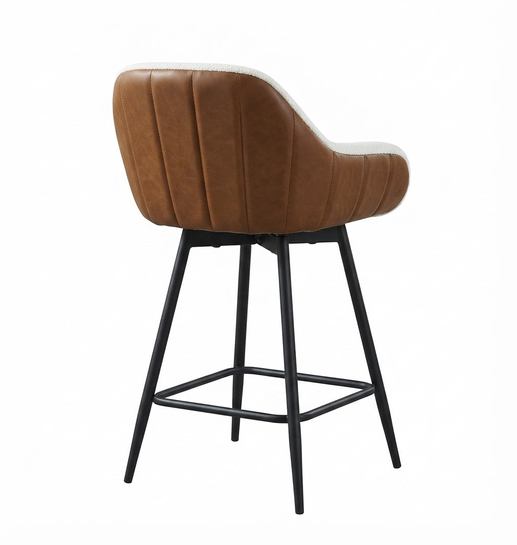 Tabouret de Bar Tissu Sherpa & Bois – Sorelio