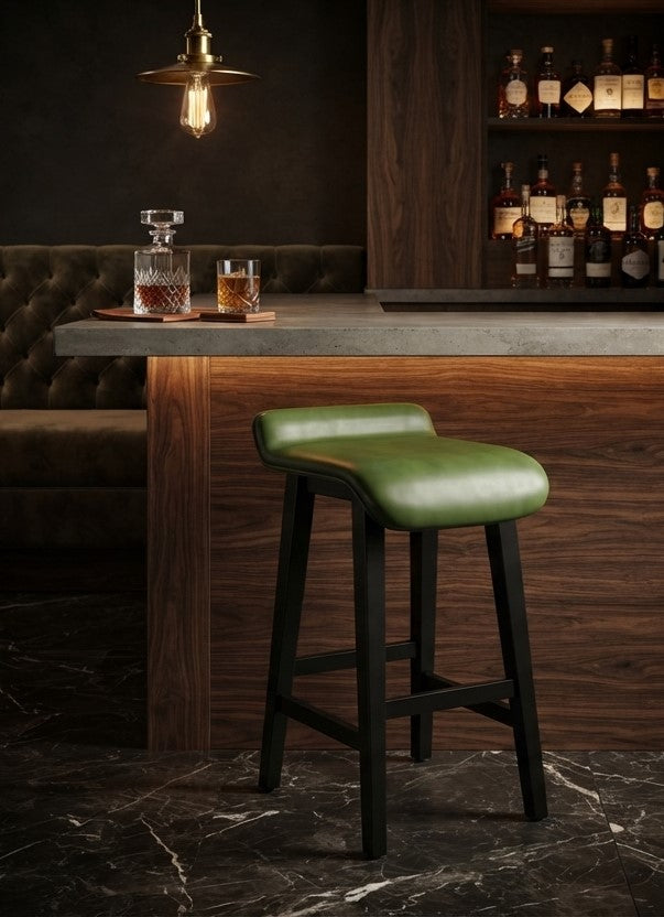 Tabouret de Bar Simili Cuir Vert & Bois – Orvieto