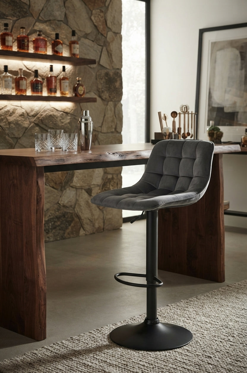 Tabouret de Bar Velours Gris Capitonné – Avelio