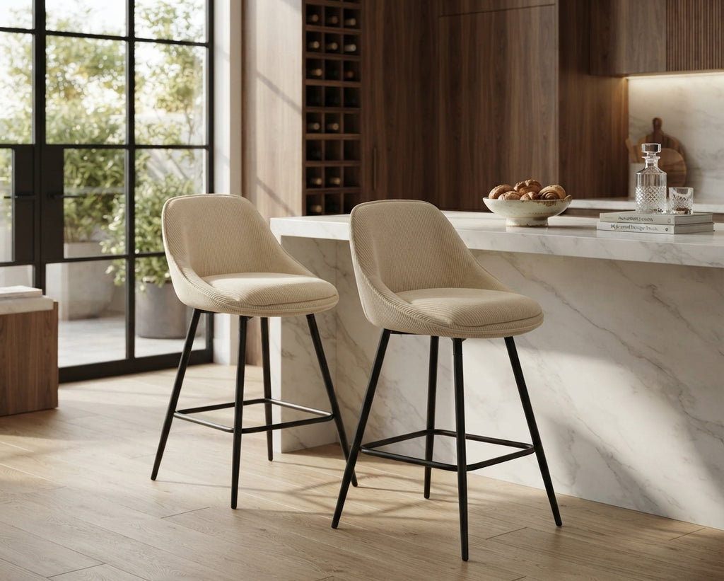Tabouret de Bar Velours Côtelé Beige – Mavero