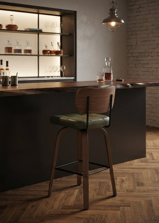 Tabouret de Bar en Bois et Simili Cuir Vert – Malmö