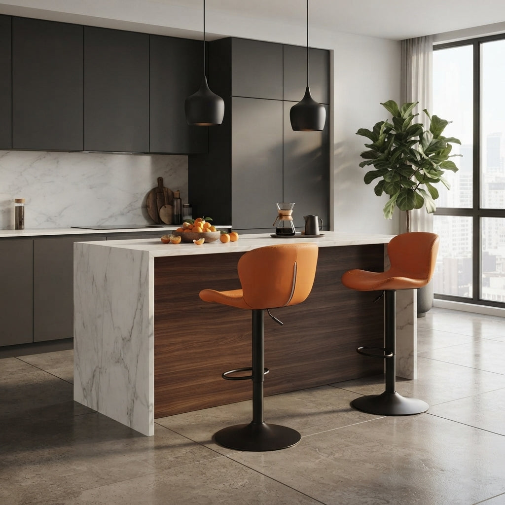 Tabouret de Bar Réglable en Similicuir – Alba Orange