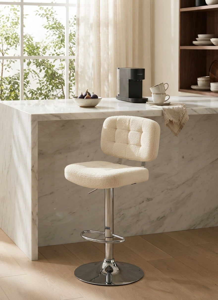 Tabouret de Bar Bouclette Beige Capitonné – Norello