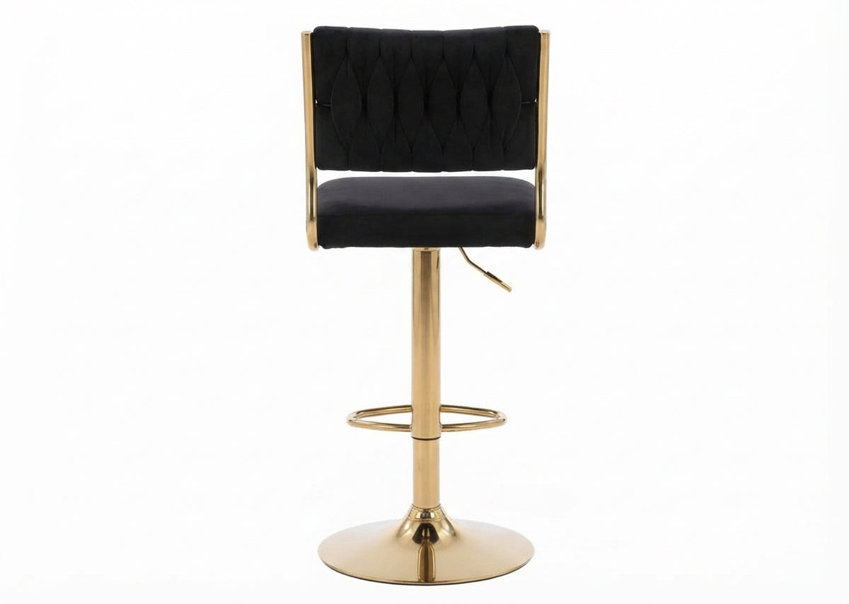 Tabouret de Bar Velours Noir & Doré – Aurelio