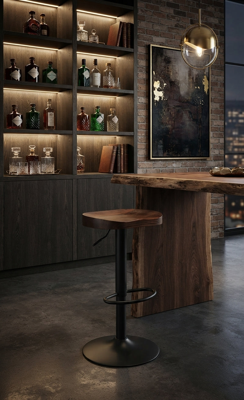 Tabouret de Bar Bois d’Orme Réglable – Riga