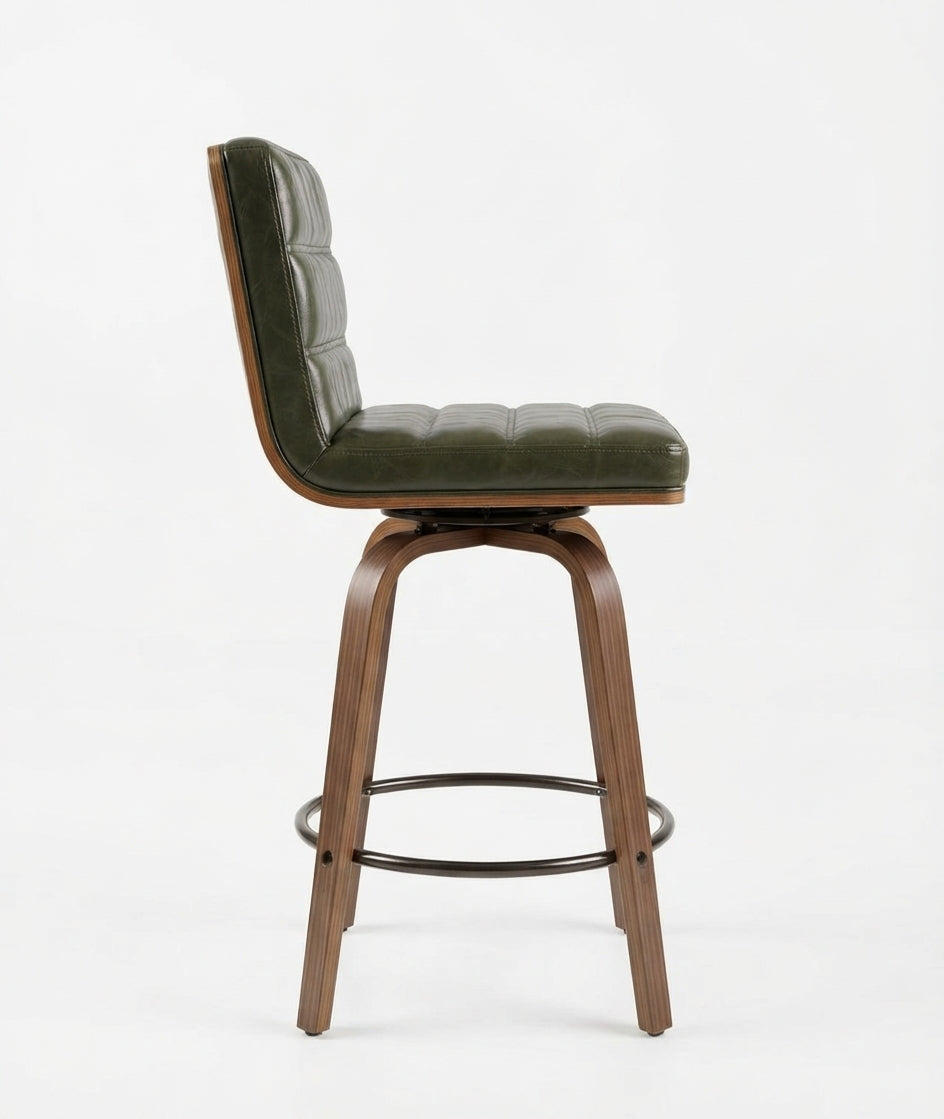 Tabouret de Bar en Bois et Simili Cuir Vert – Kyoto