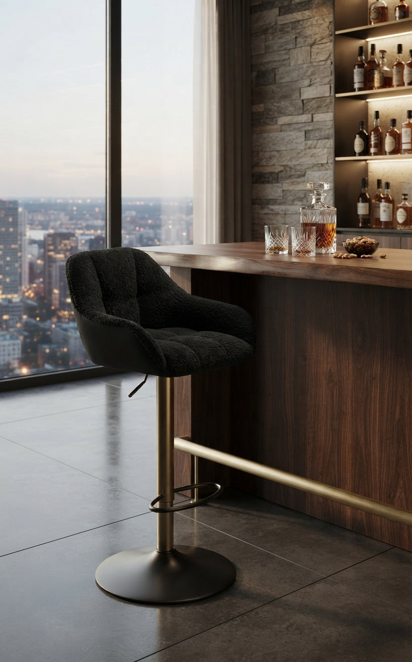 Tabouret de Bar Tissu Chenille Noir – Valerio