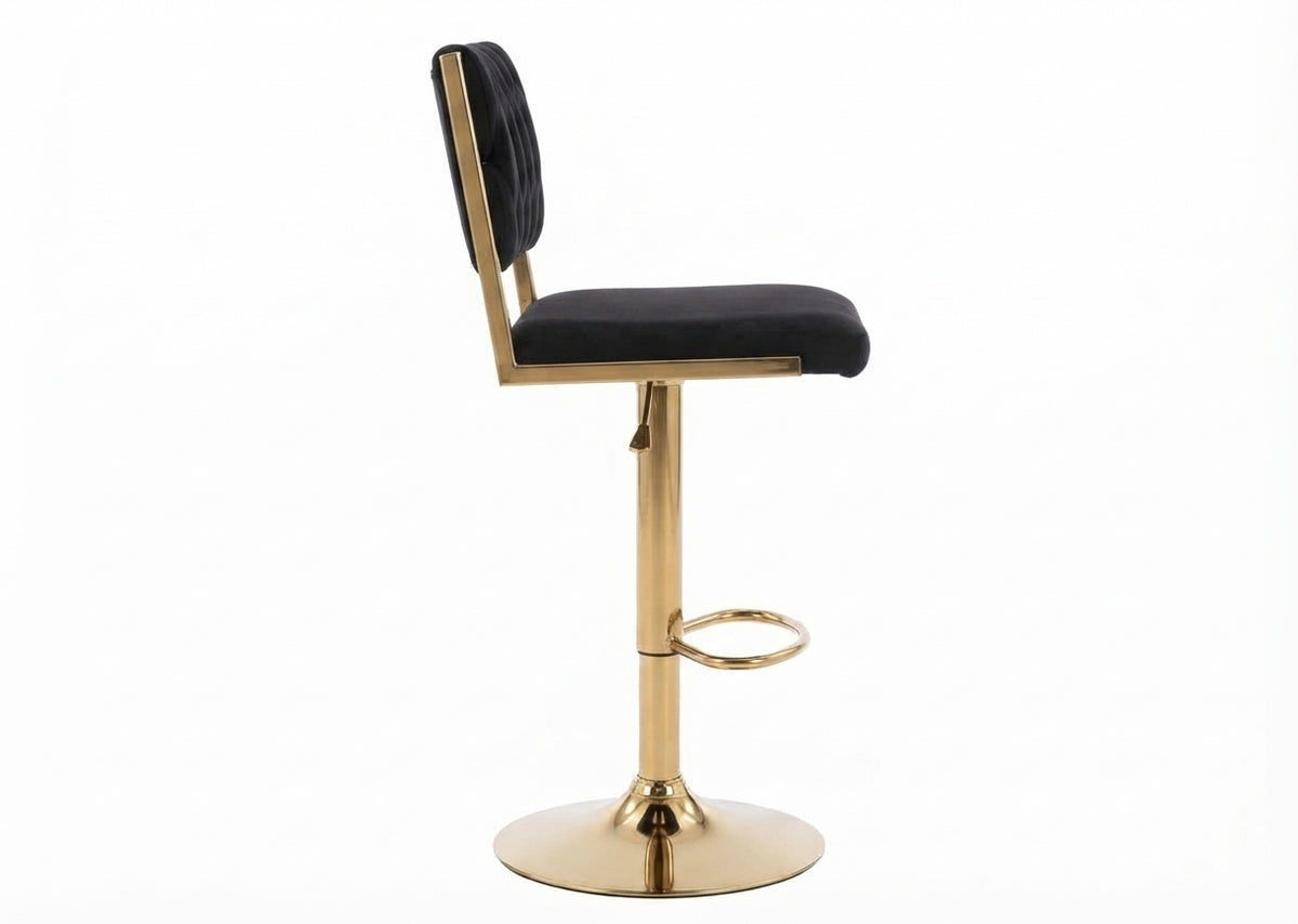 Tabouret de Bar Velours Noir & Doré – Aurelio