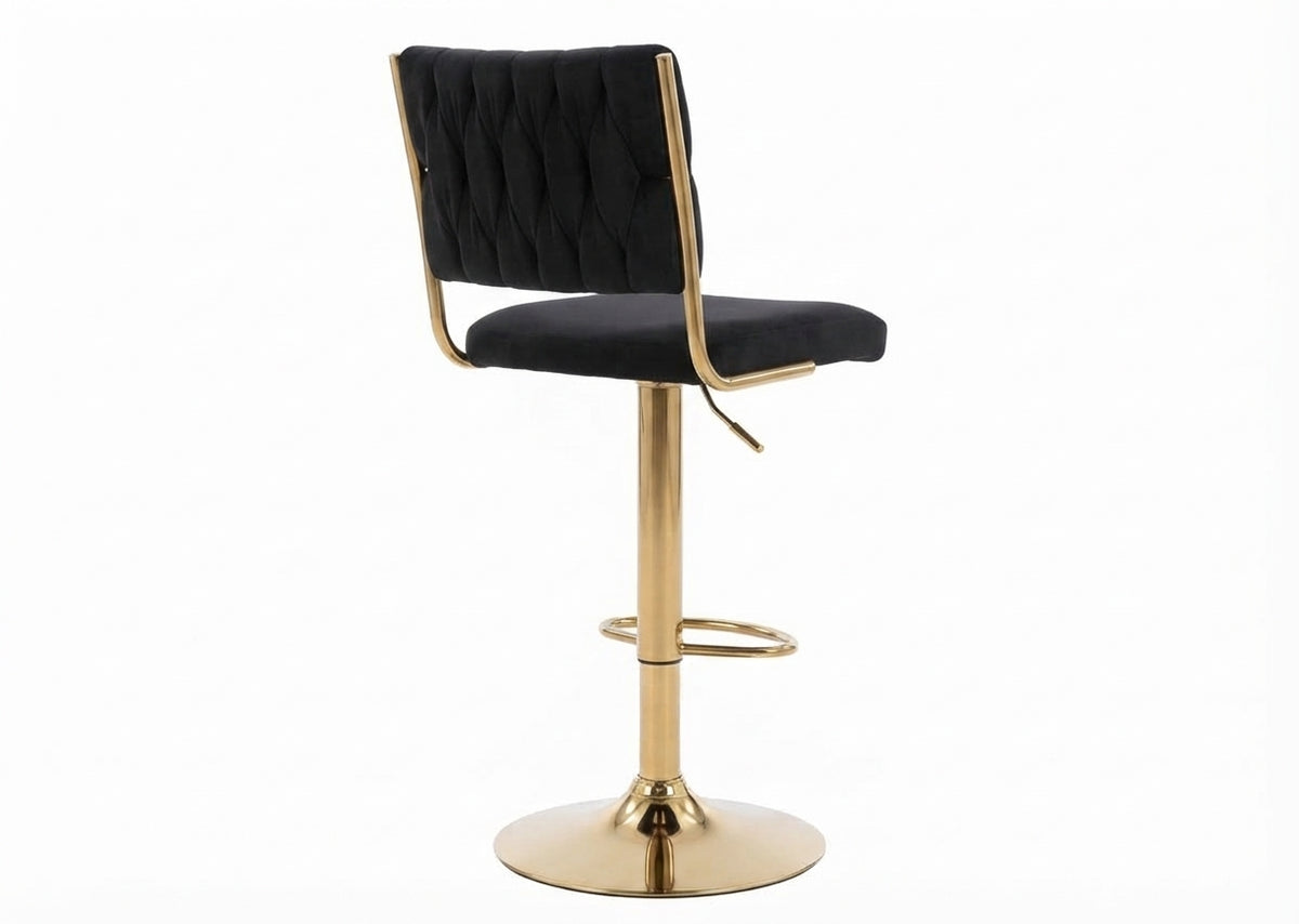 Tabouret de Bar Velours Noir & Doré – Aurelio