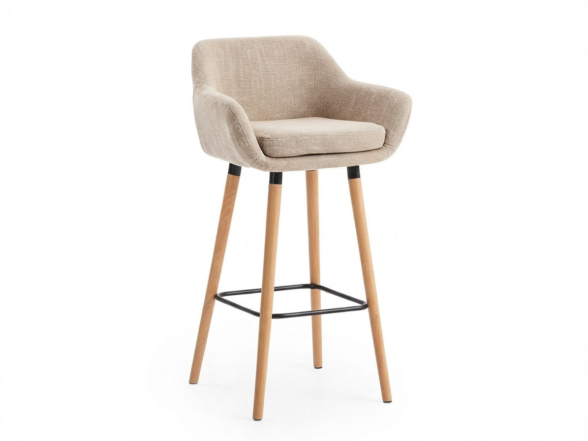 Tabouret de Bar Tissu Beige & Bois – Arvélia