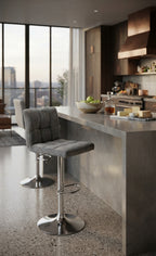 Tabouret de Bar Tissu Gris Capitonné – Zavano