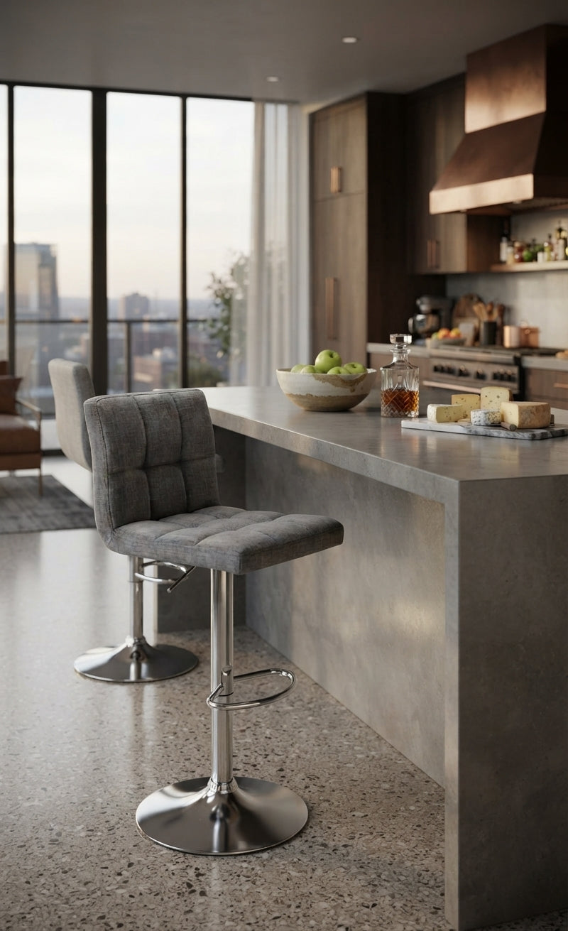 Tabouret de Bar Tissu Gris Capitonné – Zavano