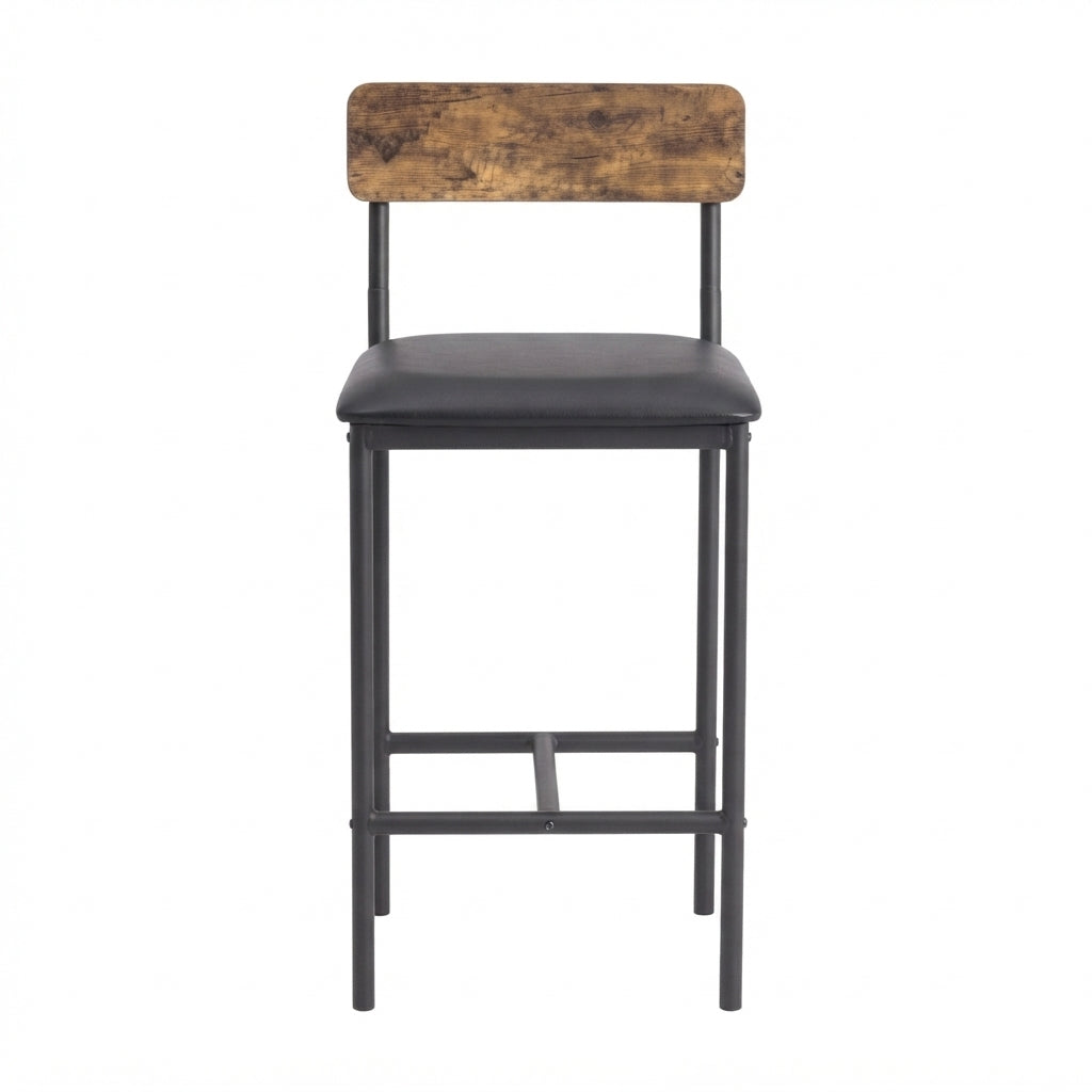 Tabouret de Bar Simili Cuir et Bois - Hudson Noir