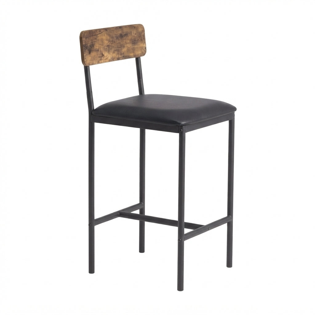 Tabouret de Bar Simili Cuir et Bois - Hudson Noir