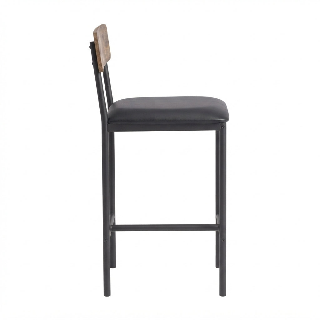 Tabouret de Bar Simili Cuir et Bois - Hudson Noir