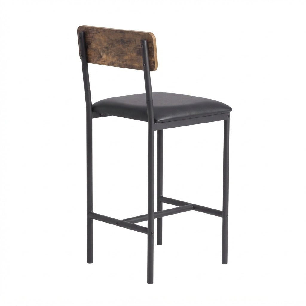 Tabouret de Bar Simili Cuir et Bois - Hudson Noir