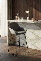 Tabouret de Bar Velours Gris avec Accoudoirs – Arvello