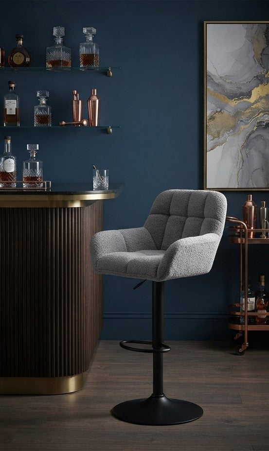 Tabouret de Bar Tissu Gris avec Accoudoirs – Calenzo