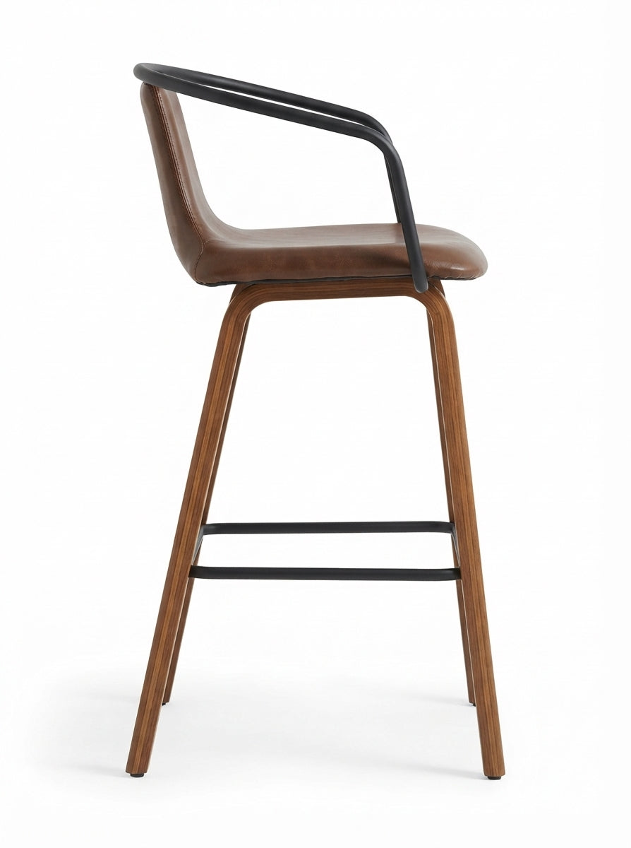 Tabouret de Bar en Bois et Simili Cuir Marron – Porto