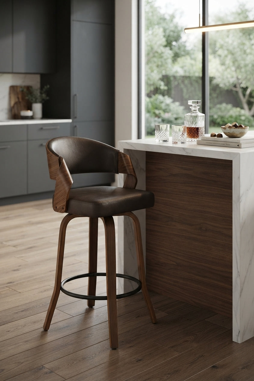 Tabouret de Bar Simili Cuir Marron & Bois – Toledo