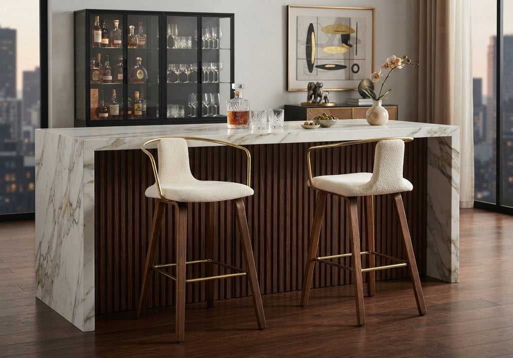 Tabouret de Bar Tissu Crème & Bois – Amalfi