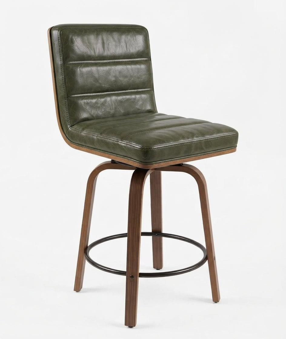 Tabouret de Bar en Bois et Simili Cuir Vert – Kyoto