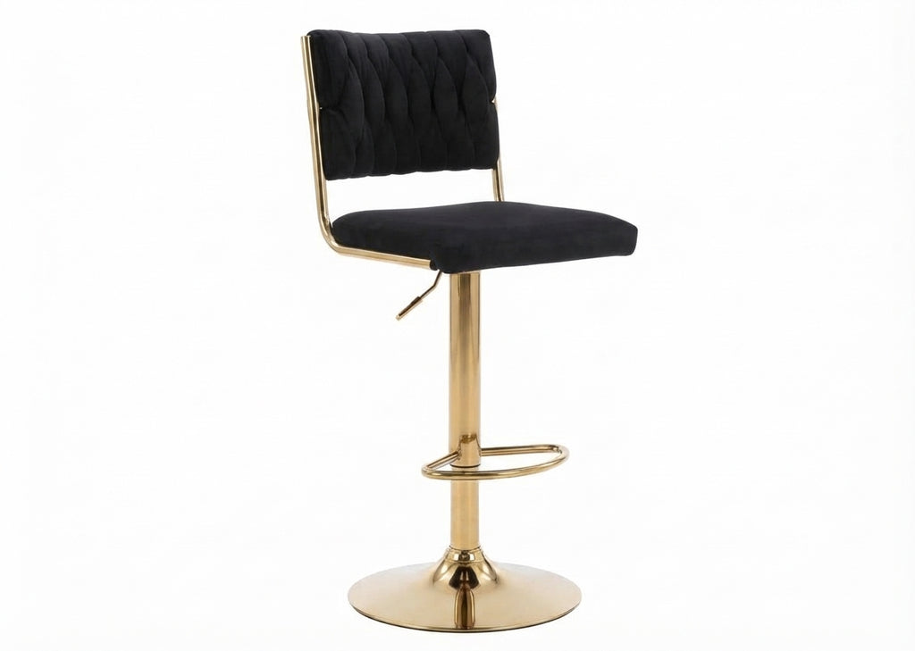 Tabouret de Bar Velours Noir & Doré – Aurelio