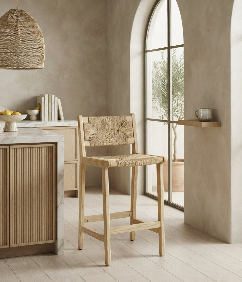 Tabouret de Bar en Bois & Rotin – Palma