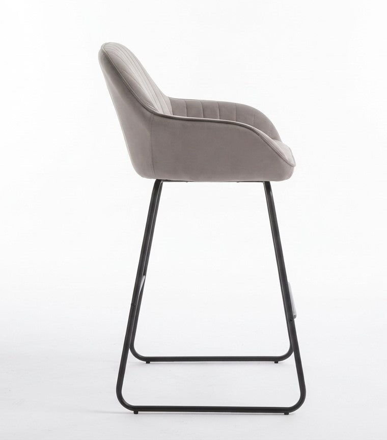 Tabouret de Bar Velours Gris avec Accoudoirs – Arvello