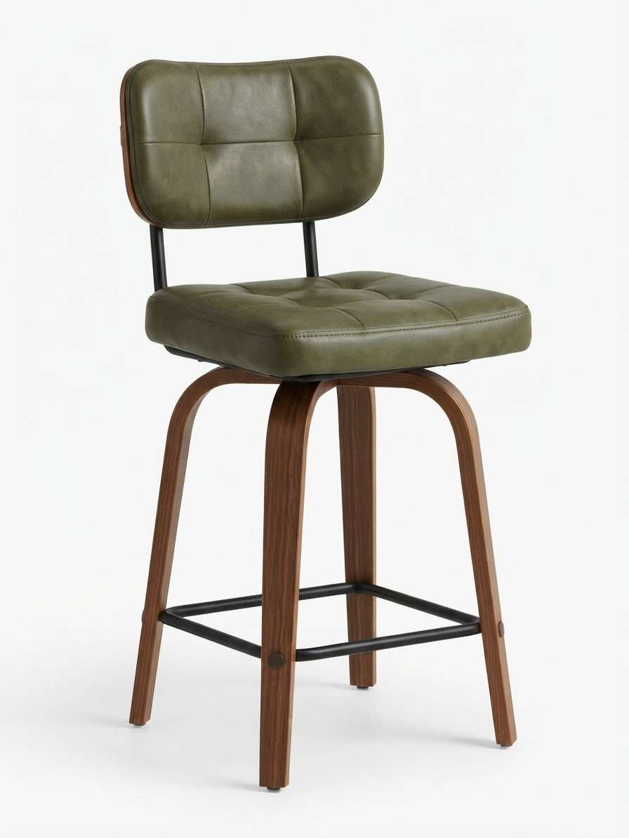 Tabouret de Bar en Bois et Simili Cuir Vert – Malmö