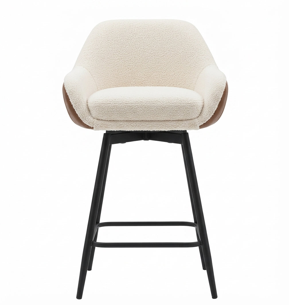 Tabouret de Bar Tissu Sherpa & Bois – Sorelio