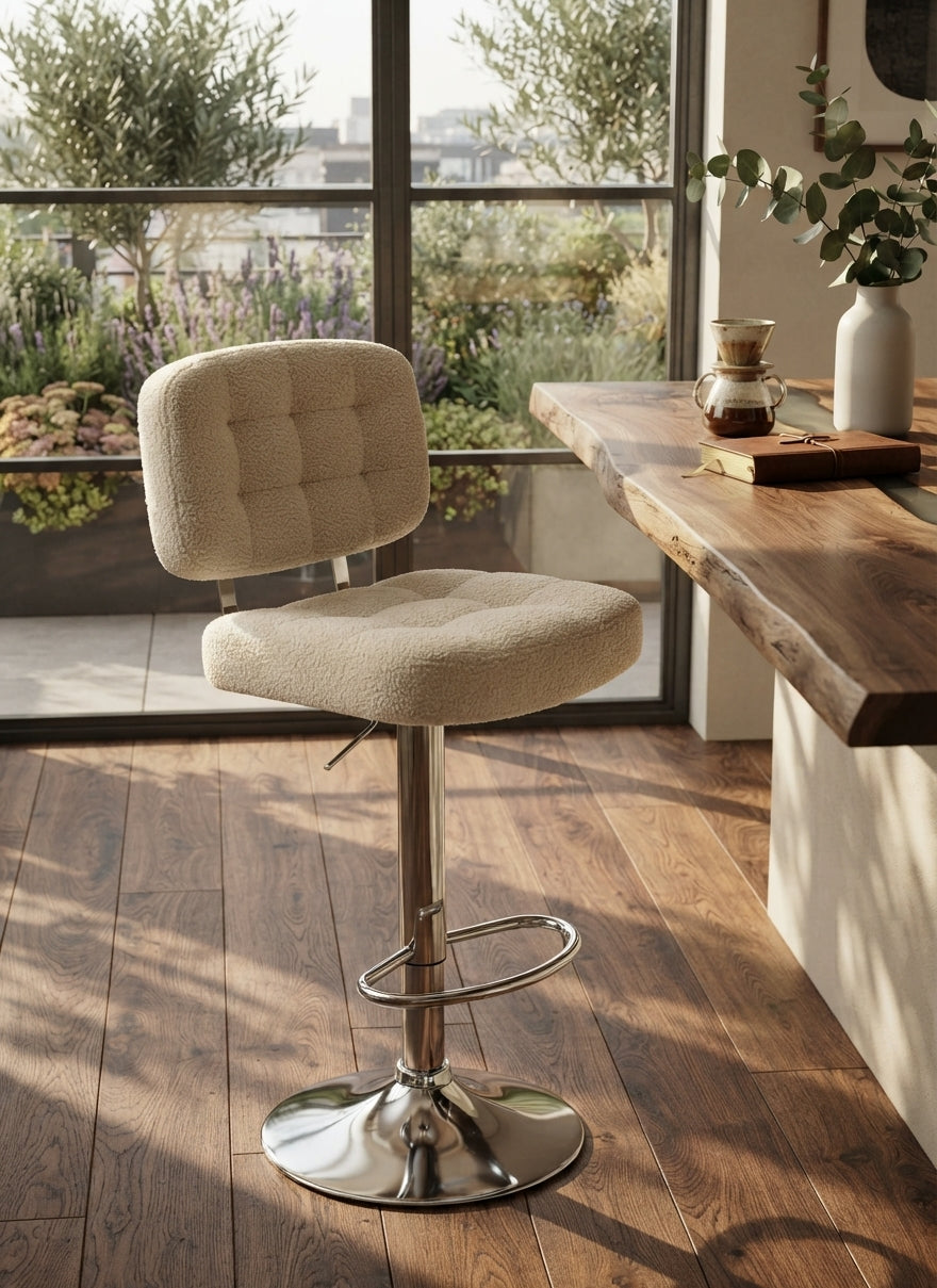 Tabouret de Bar Bouclette Beige Capitonné – Norello
