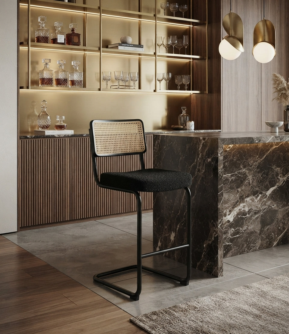Tabouret de Bar Rotin & Tissu – Valencia