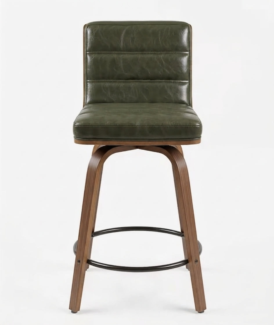 Tabouret de Bar en Bois et Simili Cuir Vert – Kyoto
