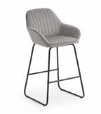 Tabouret de Bar Velours Gris avec Accoudoirs – Arvello