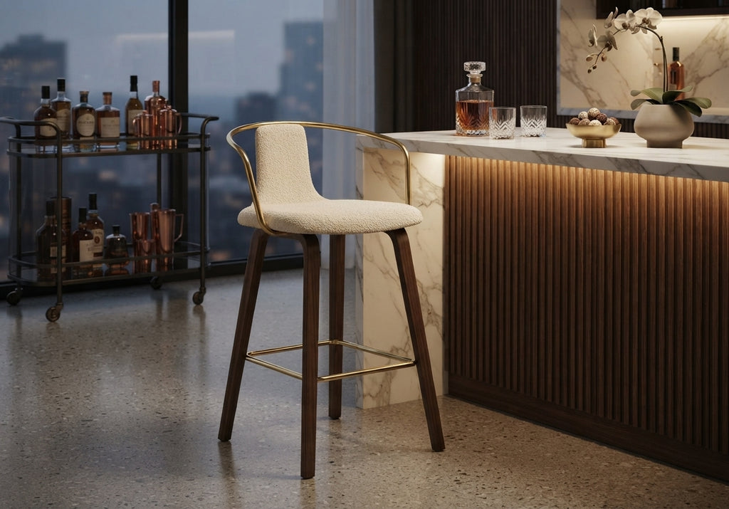 Tabouret de Bar Tissu Crème & Bois – Amalfi