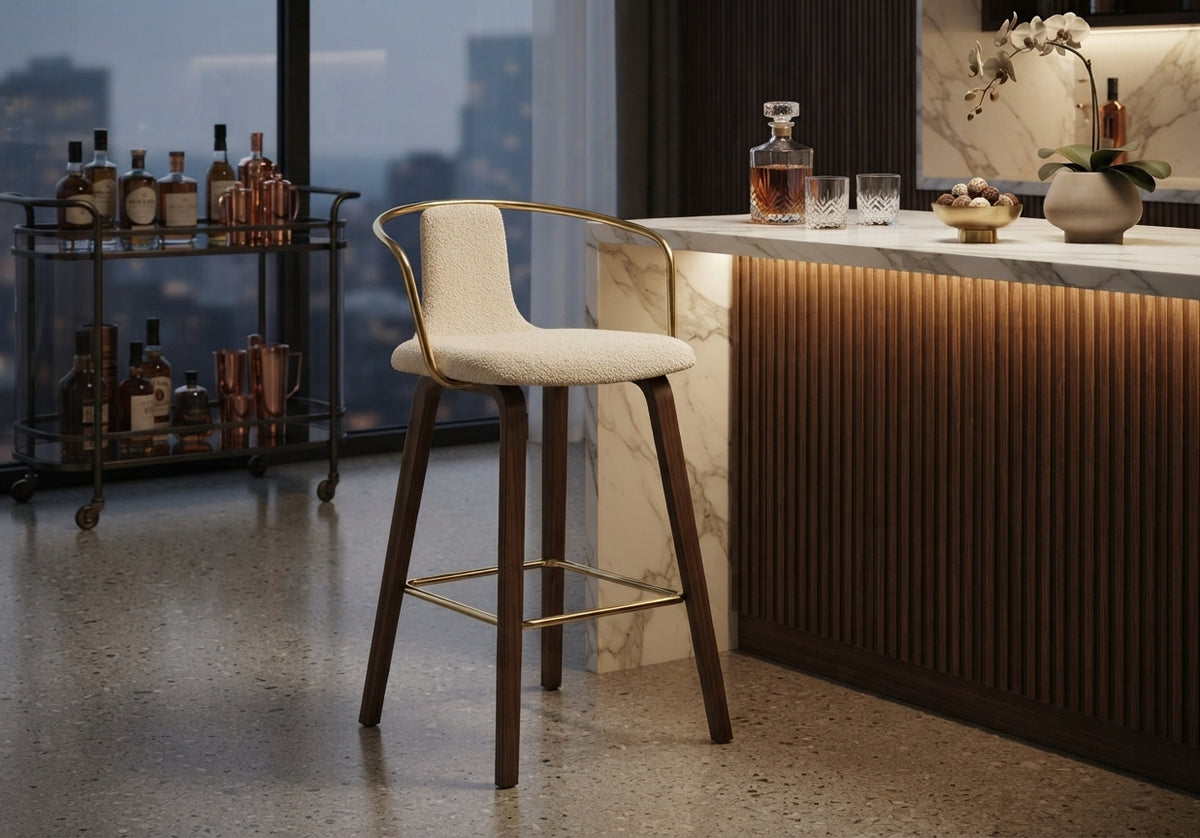 Tabouret de Bar Tissu Crème & Bois – Amalfi