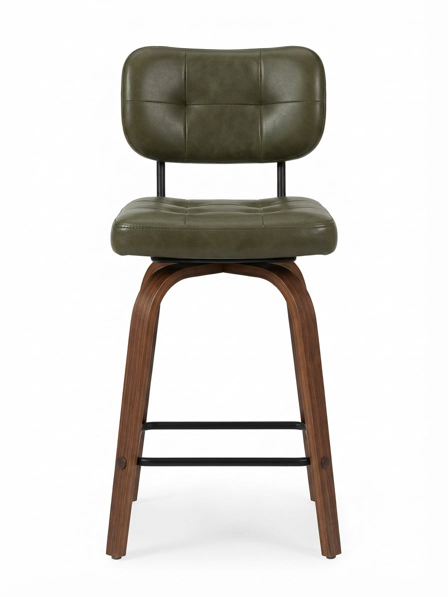 Tabouret de Bar en Bois et Simili Cuir Vert – Malmö