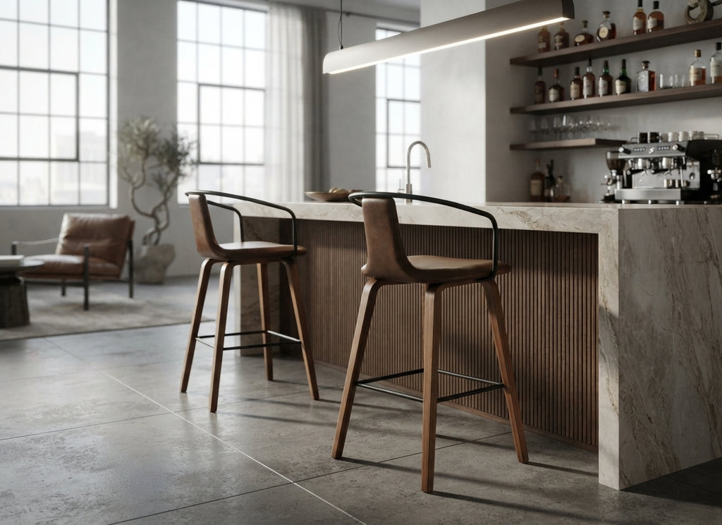 Tabouret de Bar en Bois et Simili Cuir Marron – Porto