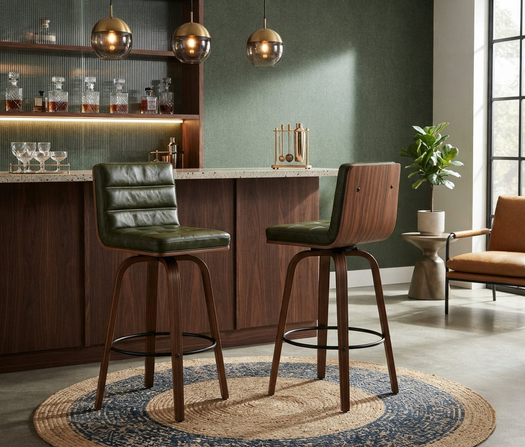 Tabouret de Bar en Bois et Simili Cuir Vert – Kyoto