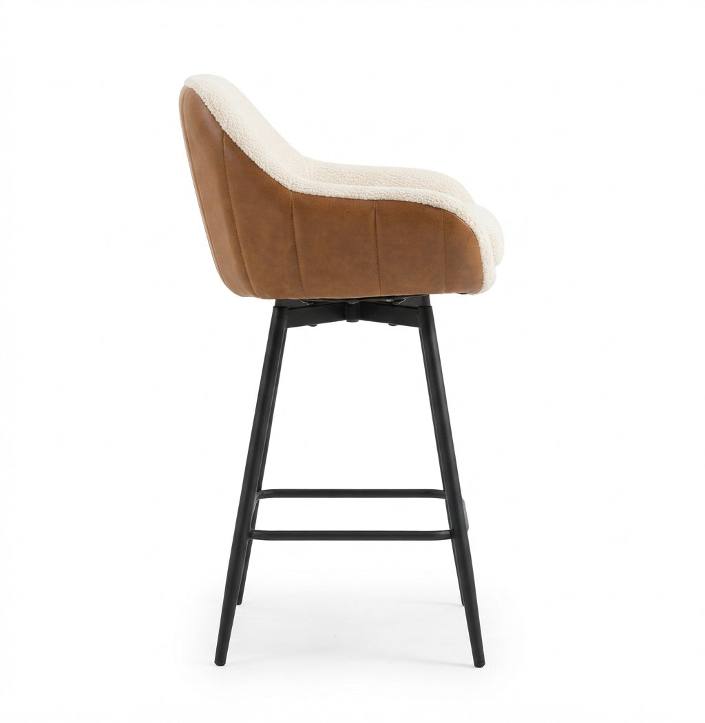 Tabouret de Bar Tissu Sherpa & Bois – Sorelio