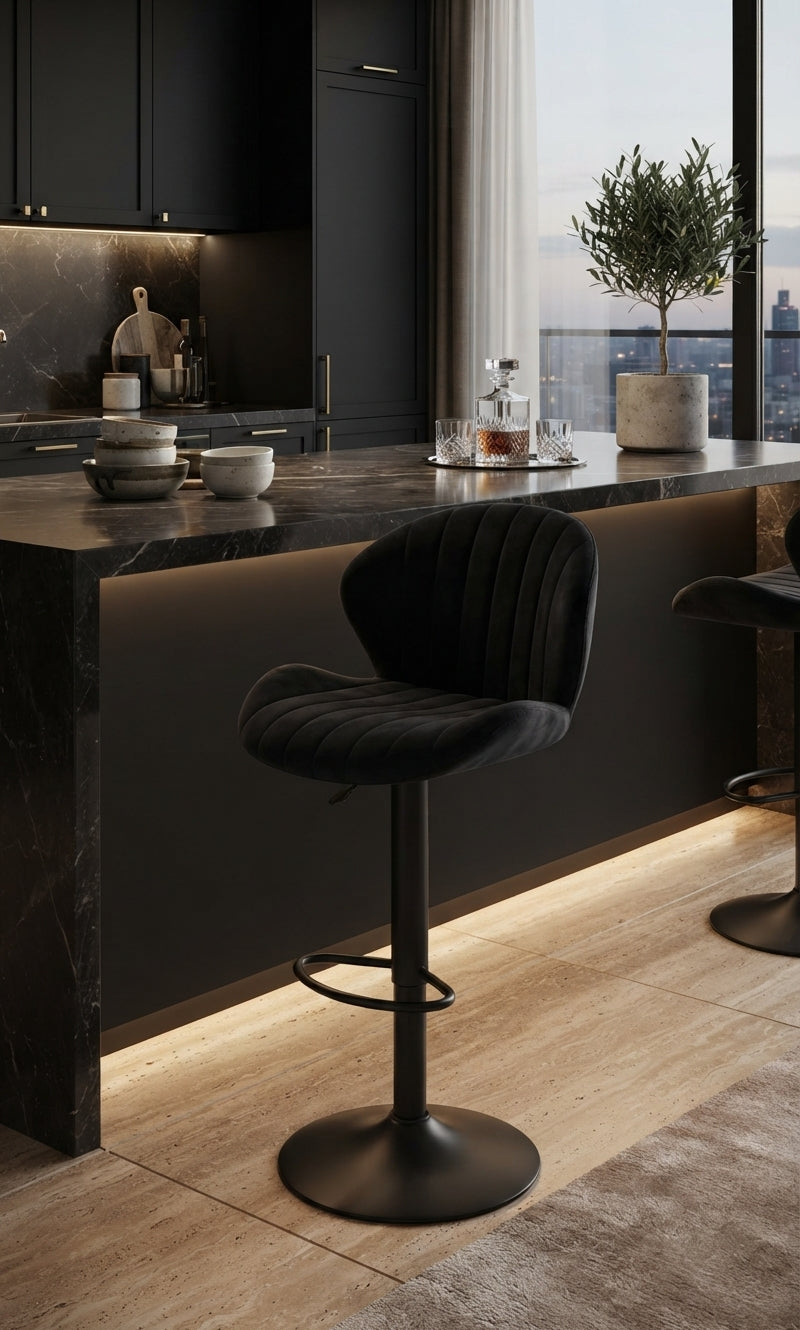 Tabouret de Bar Velours Noir Pivotant – Néro