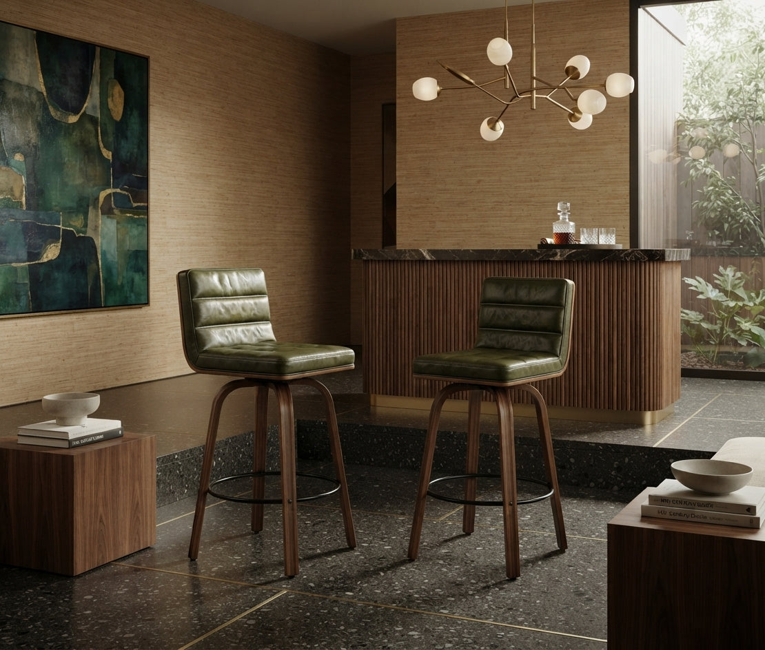 Tabouret de Bar en Bois et Simili Cuir Vert – Kyoto