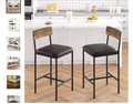 Tabouret de bar Hudson noir avec assise en simili cuir et dossier en bois