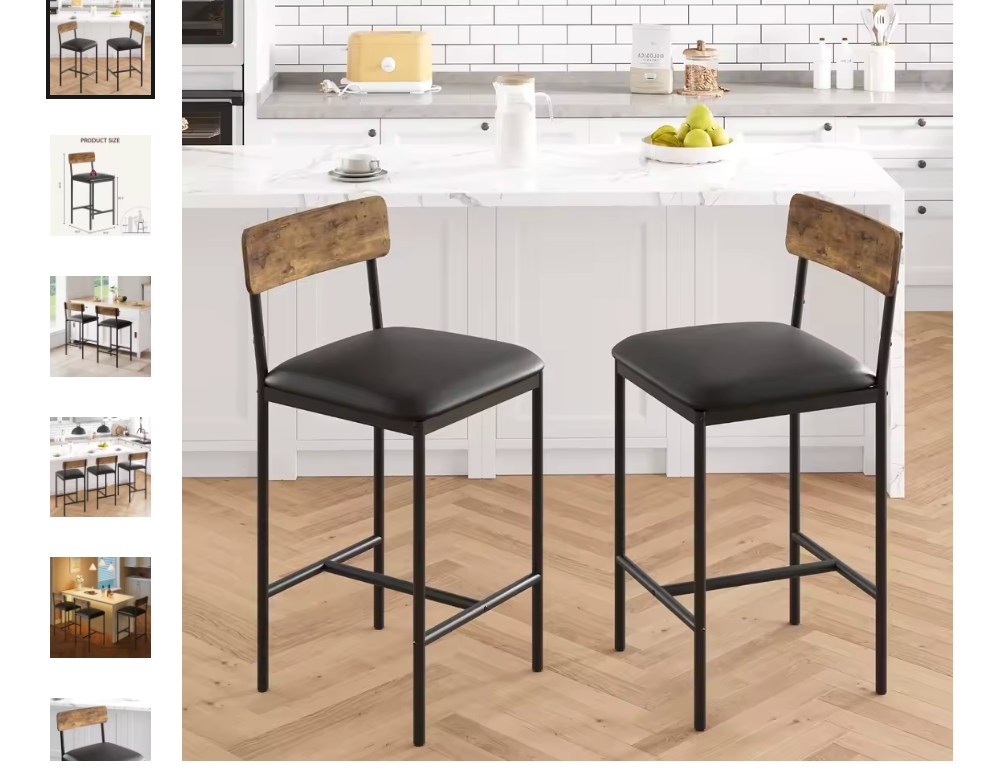 Tabouret de bar Hudson noir avec assise en simili cuir et dossier en bois