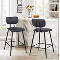 Tabouret de bar Lennox noir avec assise en simili cuir, dossier et structure métallique noire