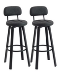 Tabouret de bar Milton gris foncé en simili cuir, avec dossier et pieds noirs